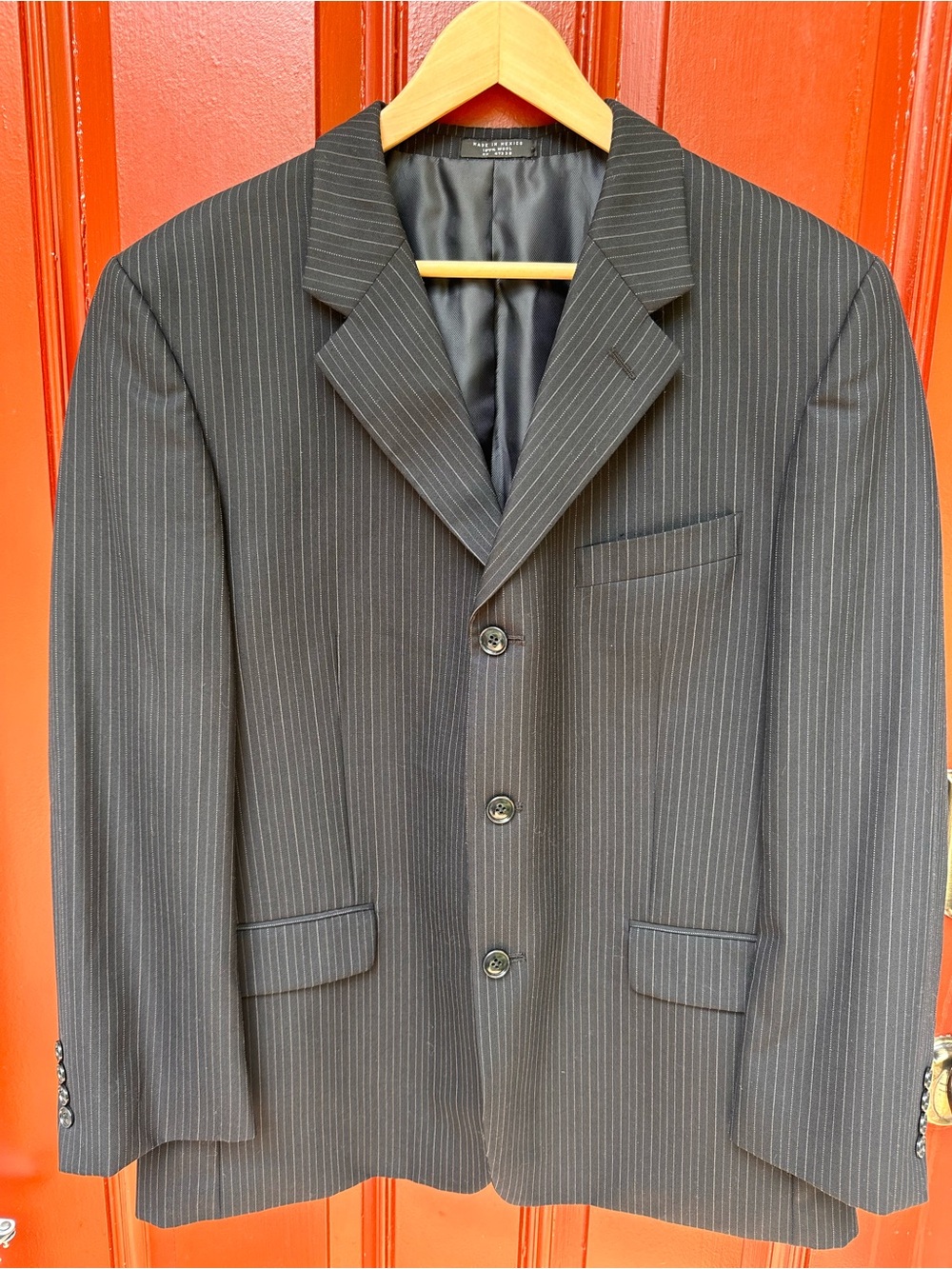 Men’s Black Pinstripe Wool Blazer